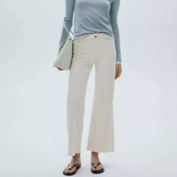 MANGO Off White Culotte High-Rise Wide Leg Pants Raw Hem Size 6 NWT - Picture 1 of 6